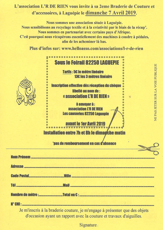 2ième BRADERIE COUTURE 7 Avril 2019